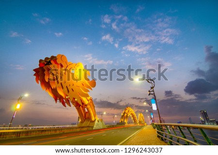 Da Nang, Vietnam: Dragon bridge at sunset which is one of the most beautiful bridge in the world.