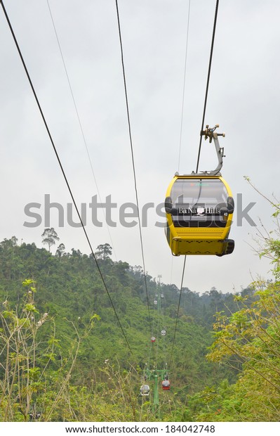 DA NANG,
VIETNAM - MARCH 14 : Cable cabs are running on high wire at Bana
Hills on March 14, 2014 in Danang, Vietnam. Bana Hills is
interesting tourist new places to visit.
