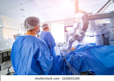 Da Vinci Surgery. Robotic Surgery. Medical Operation Involving Robot.