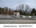Dachau concentration camp watchtower on the premises to monitor the prisoners