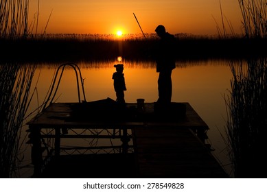 Dad And Son Fishing