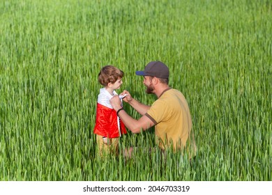 Dad tying flag of Poland on his little son in the field. Fathers day in Poland. Polish Flag Day. Independence Day. Love Poland, patriotic education of children concept. Selective focus. - Shutterstock ID 2046703319