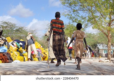 DADAAB, SOMALIA-AUGUST 07: Dadaab Refugee Camp To Get Help From Crutches Young Dadaab, Somalia On August 7, 2011. Thousands Of Somali Immigrant Camp's People.