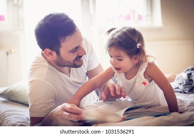 Daddy Read Me A Fairytale. Little Girl. 