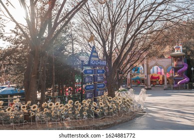 Daegu / SOUTH KOREA - JANUARY 2 2019 : Road Guide Of E-World Theme Park And 83 Tower In Daegu City.
