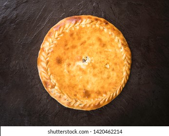 Dagestan Pie Chudu With Meat And Potatoes, Top View