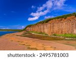 Daguoye Columnar Basalt.Wall of basalt columns excavated during the Japanese