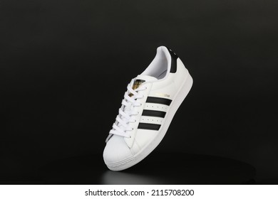 DAHI, ALGERIA - Nov 26, 2020: The Trainers Adidas Adidas Superstar Adidas Original Poses Shooting Angles Flip Footwear Fashion