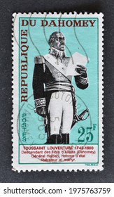 Dahomey - circa 1963 : Cancelled postage stamp printed by Dahomey, that commemorates 160th anniversary of death Toussaint-Louverture, Haitian hero, circa 1963.
