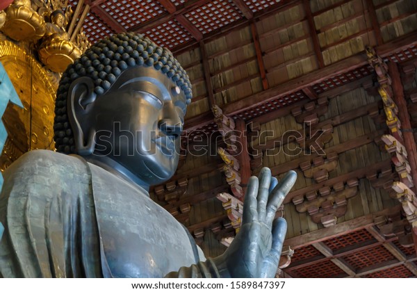 Daibutsu-den, The Big Black Buddha statue at\
Todaiji Temple, Nara Prefecture is one of the 3 Big Buddha in\
Buddhism in\
Japan.