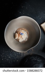 Daikon Soup With Katsuobushi On Dark Background.