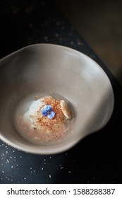 Daikon Soup With Katsuobushi On Dark Background.