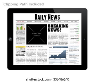 Daily News On Tablet Isolated With Clipping Path.