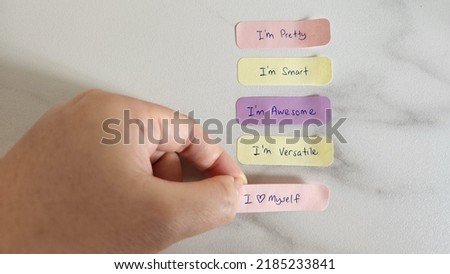 Daily self affirmation notes. Self care and love concept