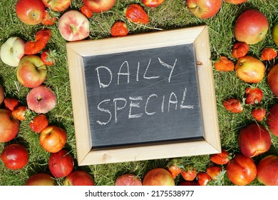 Daily Special Written On A Chalkbiard Next To Fruit                     