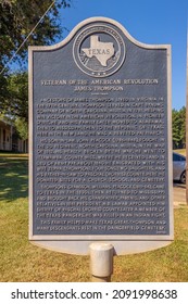 Daingerfield, Texas, USA - September 26, 2021: Plaque With The History Of James Thompson At The Morris County Courthouse