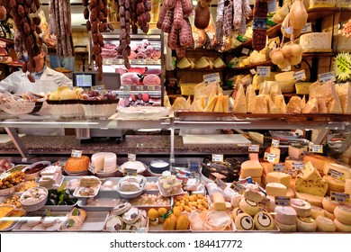 Dairy and meat products. Milk and meat market.