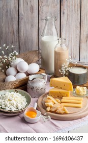 Dairy products with cheese, eggs and cottage cheese