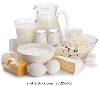 Dairy Products On A White Background. Clipping Path. Organic Food.