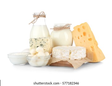 Dairy products on white background