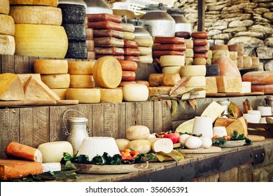 Dairy products and vegetables. Grocery shop. Food theme. - Shutterstock ID 356065391