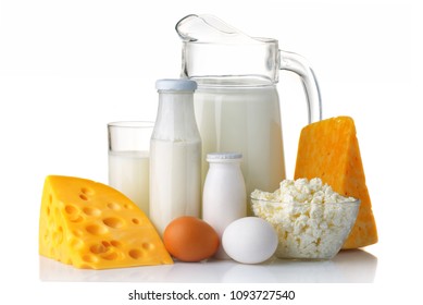 Dairy and protein products concept. Isolated on a white background