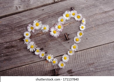 daisies flowers heart shape on wooden table - Powered by Shutterstock