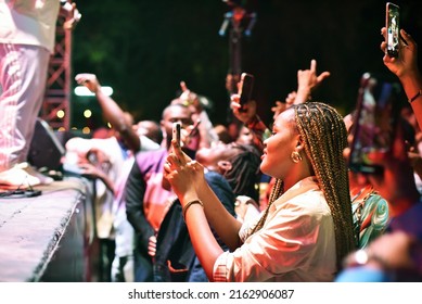 Dakar, Senegal, Africa, May 25 2022, Young Fans Of A Music Group At A Night Concert