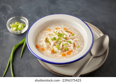 Dakjuk. Korean rice chicken porridge with spring onions