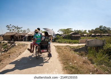 DALA, MYANMAR - FEBRUARY 28: Pedicabs sightseeing city tour for traveller at Dala Township, It's located on the southern bank of Yangon river and still largely rural and undeveloped on Feb 28, 2015