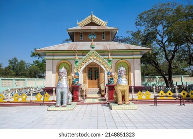 DALA, MYANMAR - FEBRUARY 28: Shwe Sayan Pagoda, is located across the Yangon River in Dala Township. In the stupa lies a mummified monk enclosed in glass protected by a locked gate on Feb 28, 2015