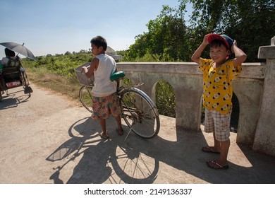 DALA, MYANMAR - FEBRUARY 28: Unidentified children at Dala Township, It's located on the southern bank of Yangon river and still largely rural because lack of bridge from Yangon on Feb 28, 2015
