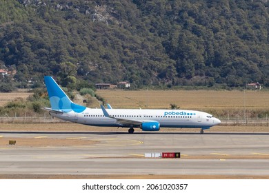 Dalaman, Turkey - September 17, 2021. Pobeda Airlines Plane At The Dalaman Airport.