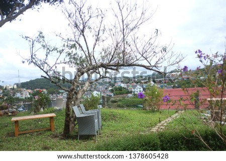 
Dalat highland, vietnam: overhead garden. city ​​landscape. city view. bluesky - image