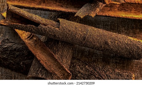 Dalchini Cinnamon Sticks (Cinnamomum Cassia) Spice Close-up.