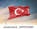 Gökyüzünde dalgalanan türk bayrağı. Türkiye. Photo of Turkish flag waving in the blue sky