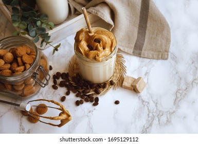 Dalgona whipped coffee, instant coffee, cream coffee, iced coffee     