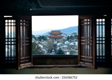 Dali old town rooftop viewed from Wuhua House. Yunnan, China.