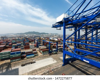 Dalian / China - July 22 2019 : Dalian International Container Terminal