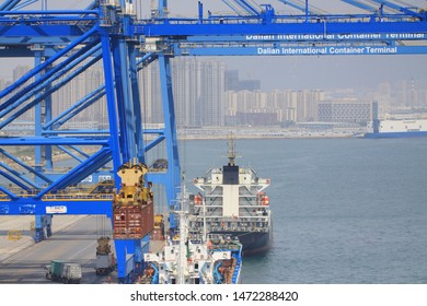 Dalian /China - July 22 2019 : Dalian International Container Terminal