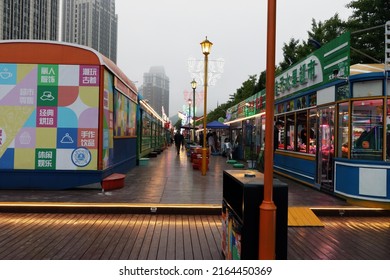 Dalian Liaoning China June 3, 2022. Dalian Software Park And Street Food Market. Evening View.