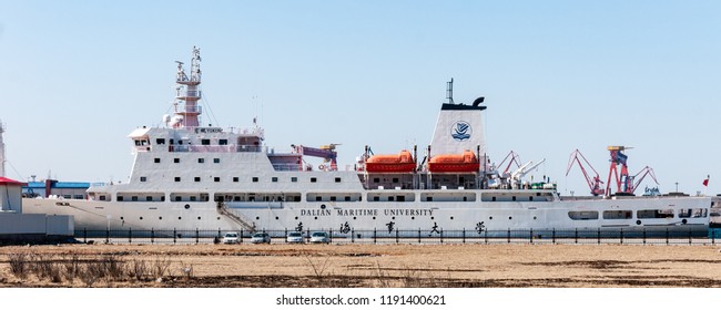 Dalian, Liaoning, China - March 25 2012: Ship YUKUN of the Dalian Maritime University, anchoring in Dalian Harbour