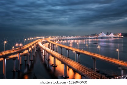 Dalian Xinghai Bay Bridge At Night