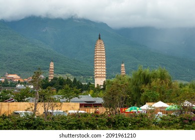 Dali,China, september 8th 2007. The famous 3 pagodas in Dali, Yunnan, China