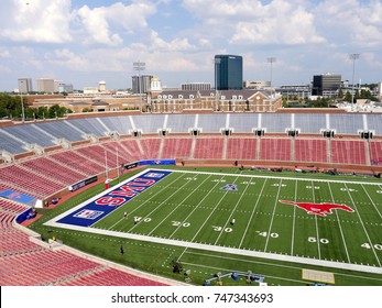 DALLAS, TEXAS—AUGUST 2017:  The Gerald J. Ford Stadium At The Southern Methodist University Park Is Being Prepared To Seat Spectators For A Football Game.