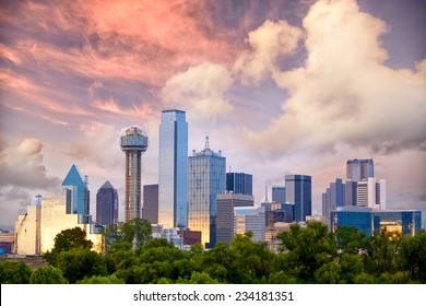 Dallas City skyline at sunset, Texas, USA - Powered by Shutterstock