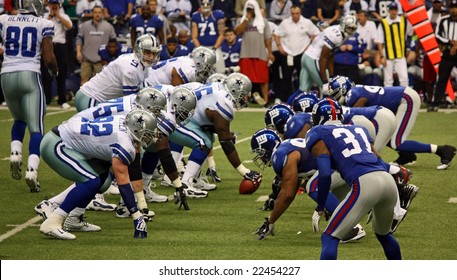 DALLAS - DEC 14: Sunday, December 14, 2008. Tony Romo And The Dallas Cowboys Lineup Against The NY Giants. Taken In Texas Stadium.