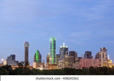 Dallas Downtown Skyline Illuminated At Night. Texas, United States