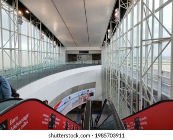 Dallas And Fort Worth International Airport Inside, The Way To Sky Link , May 2021 America.