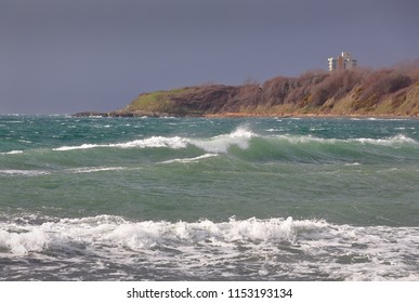 Dallas Road Winter Waves, Victoria, BC. High Winds And Breakers Along The Shore Of Victoria, BC, Canada.

